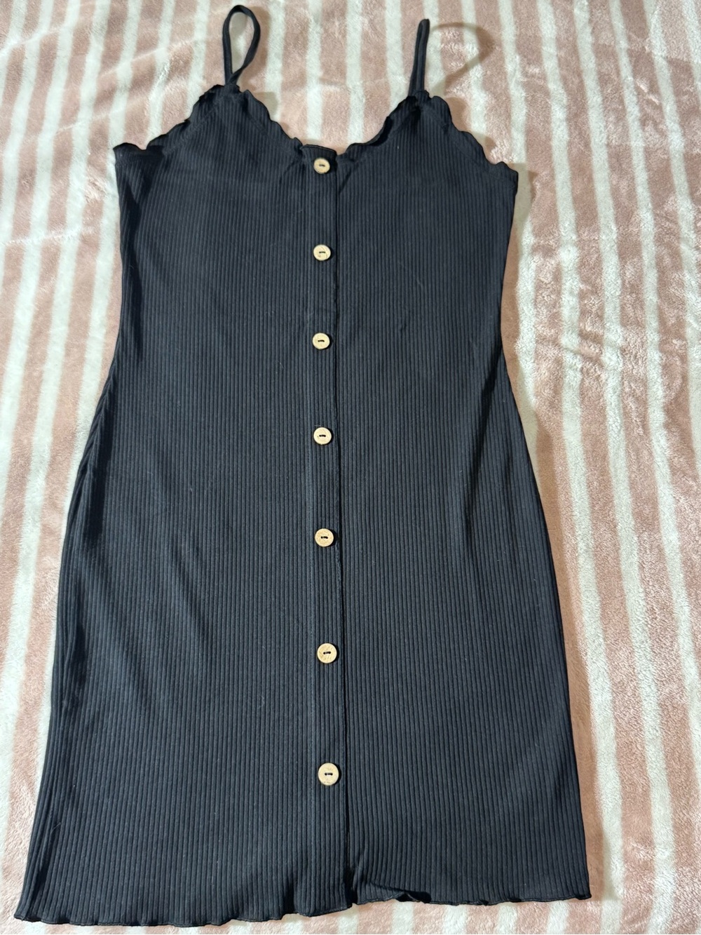 No Boundaries Black Ribbed Dress with Button Trim